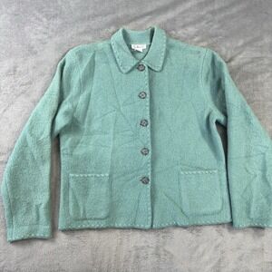 VTG Talbots Jacket Womens L Boiled Wool Collared Button Down Cottage Embroidered